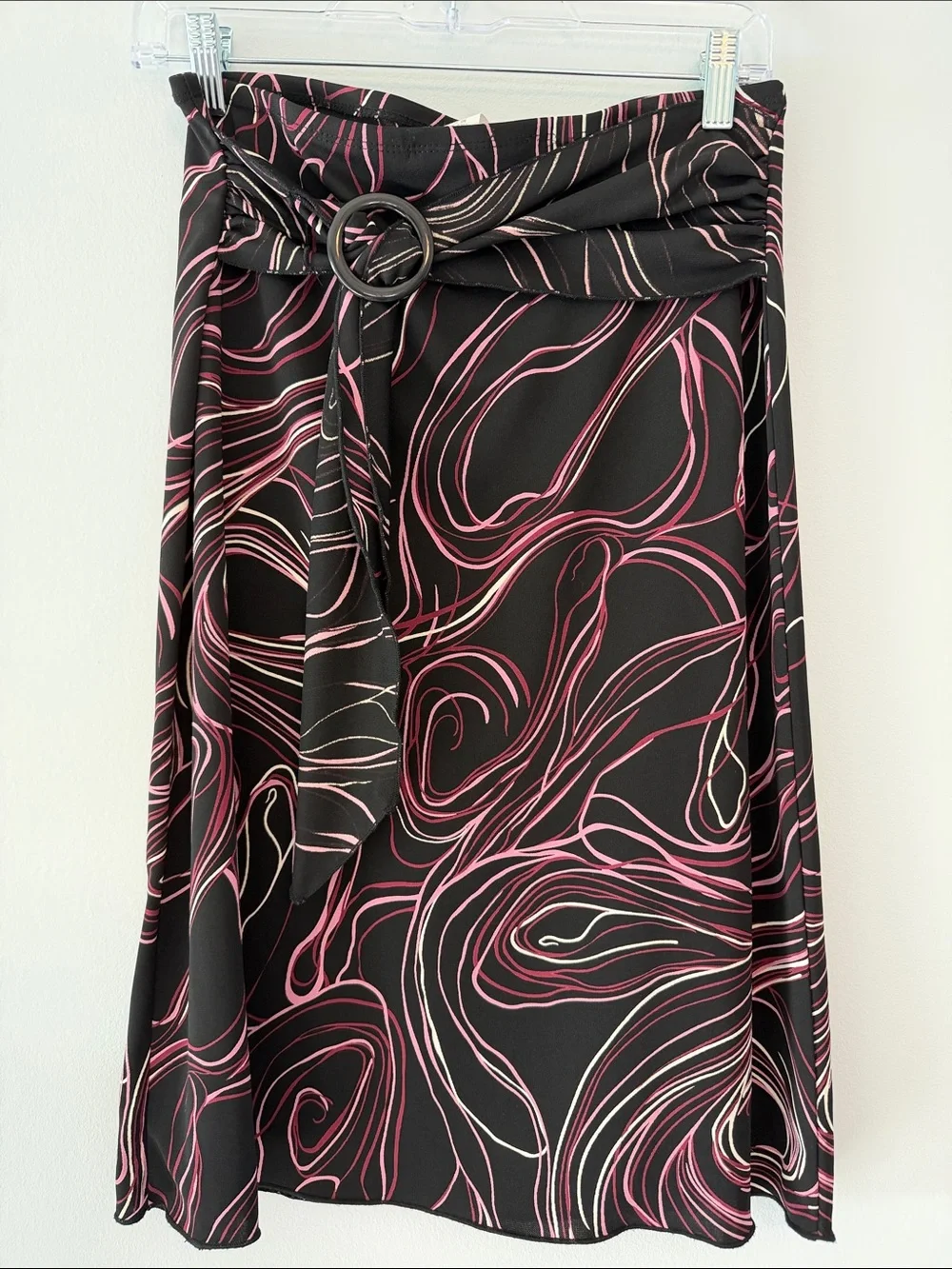 Black and Pink Swirl Swim Sarong with Decorative Ring Tie